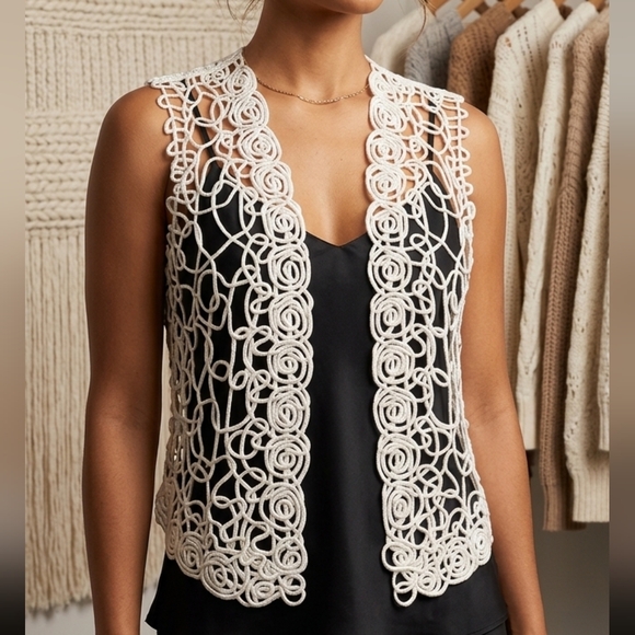 ravel Jackets & Blazers - Ravel Women Vest White and Black Textured Fabric Size M
